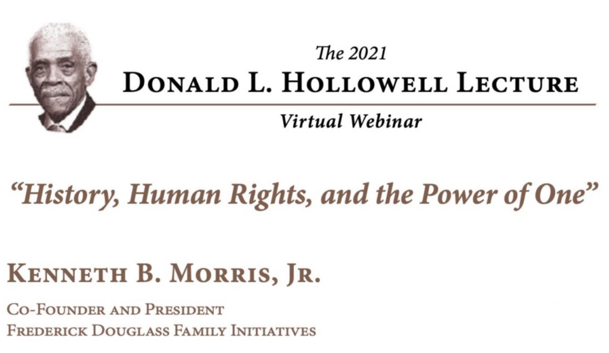 Image with information about the Donal L. Hollowell virtual lecture.