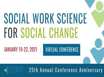 Graphic with information on the SSWR 25th Annual Conference: Social Work Science for Social Change