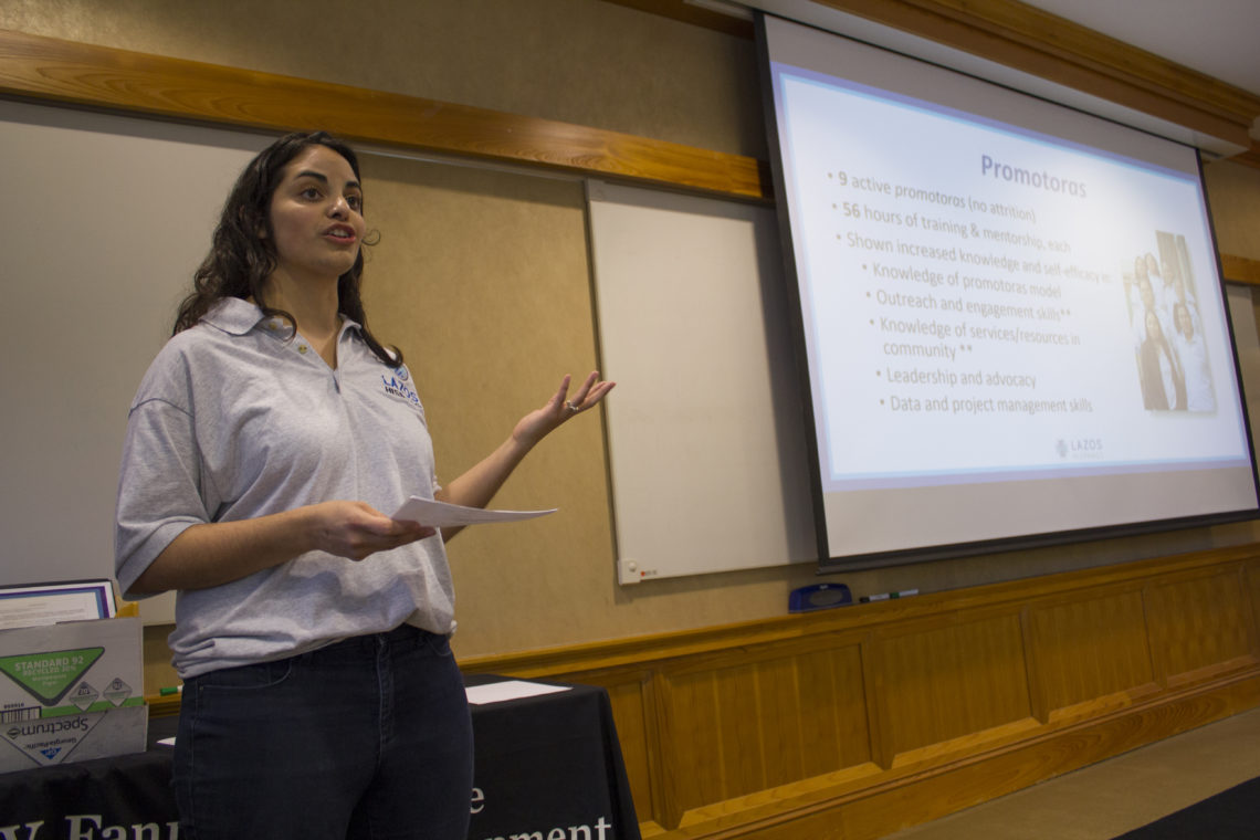 Alejandra Calva, a dual-degree graduate student at UGA’s College of Public Health and School of Social Work, at the Lazos Hispanos quarterly meeting. (Photo by Laurie Anderson)
