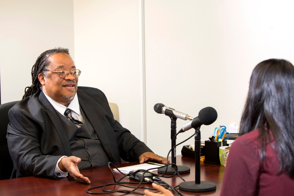 Llewellyn Cornelius now produces a podcast series for the School of Social Work’s Center for Social Justice, Human and Civil Rights. (Photo by Dorothy Kozlowski)