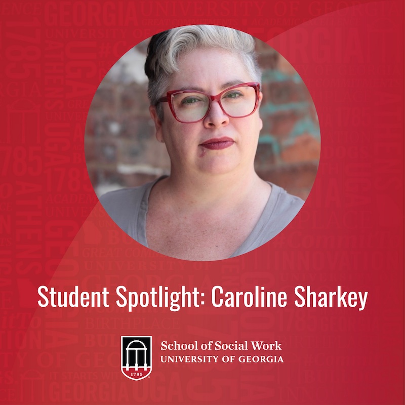Student spotlight graphic with Caroline Sharkey's headshot